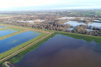 Middle Farm (foreground) and Woodwalton Fen (background) on 25 December 2020