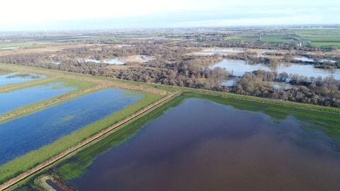 Middle Farm (foreground) and Woodwalton Fen (background) on 25 December 2020