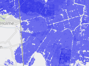 A map coloured different blues to signify the depth of peat across the land, with darker blue meaning deeper peat