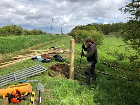 Repairing fencing and replacing a gate at Woodwalton Fen