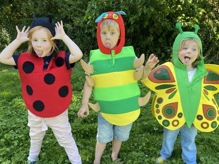 Three children in insect fancy dress