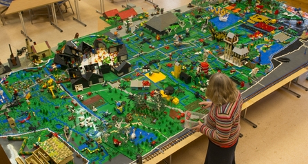 A large model across four tables of nature reserves made of Lego